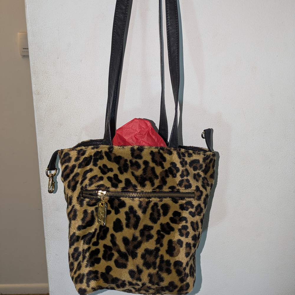Leopard Print Tote Bag with Black Straps